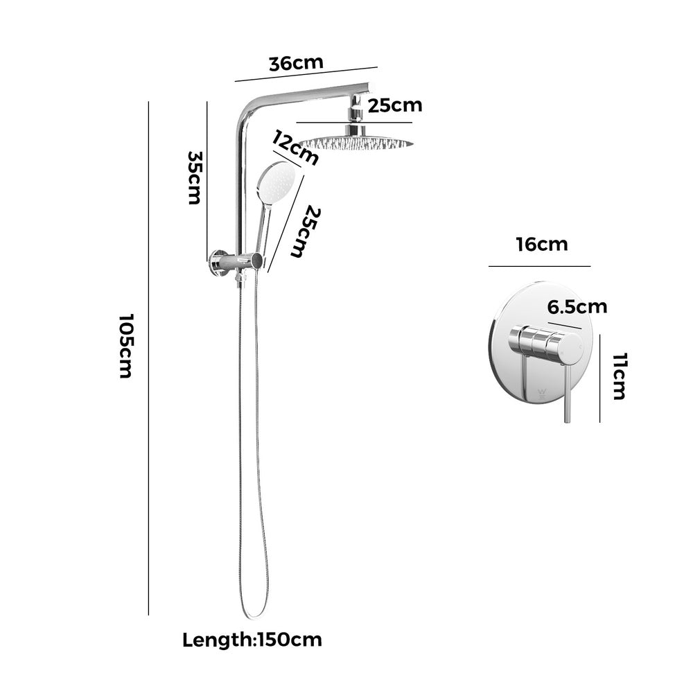 Welba 10" Rain Shower Head Set With Mixer Round 3-Mode Handheld Shower Chrome-Shower Heads-PEROZ Accessories