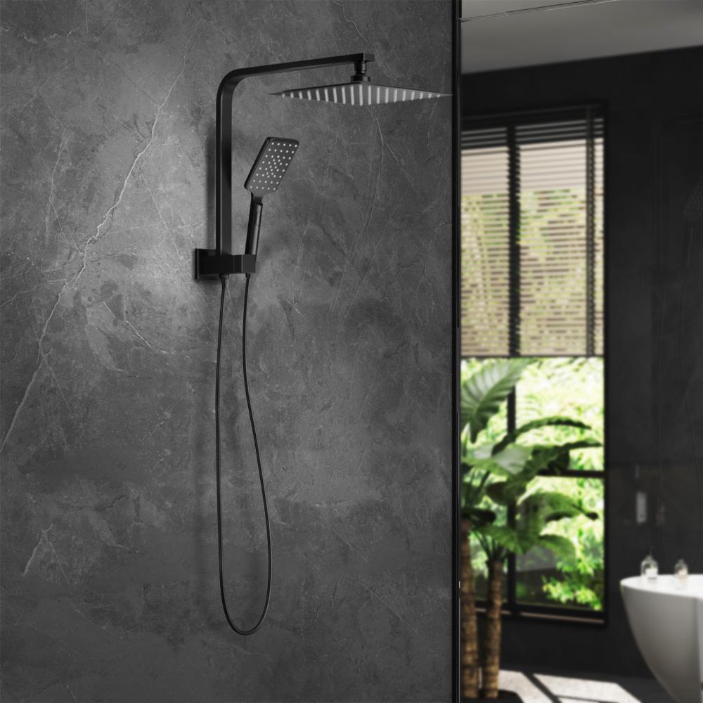 Welba 10" Rain Shower Head Set Square 3-Mode Handheld Shower Gooseneck Black-Shower Heads-PEROZ Accessories