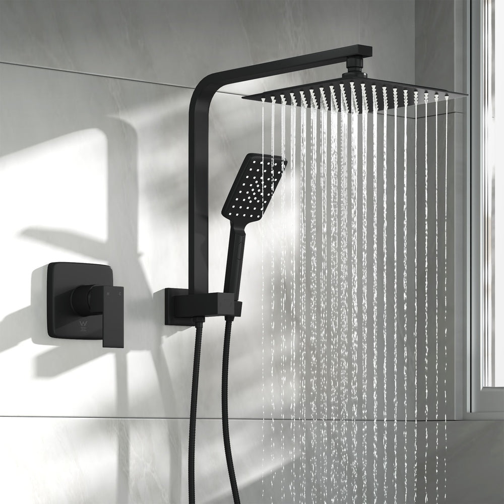 Welba 10" Rain Shower Head Set With Mixer Square 3-Mode Handheld Shower Black-Shower Heads-PEROZ Accessories