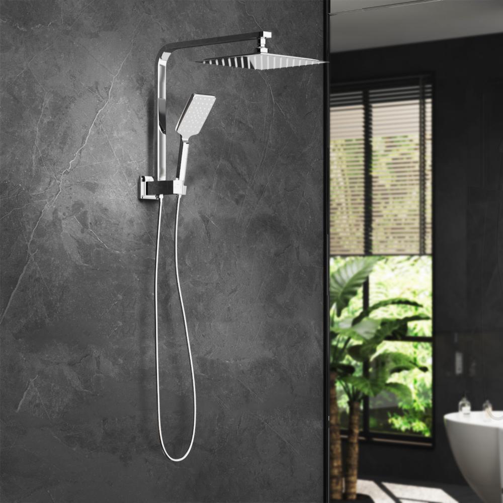 Welba 10" Rain Shower Head Set Square 3-Mode Handheld Shower Gooseneck Chrome-Shower Heads-PEROZ Accessories