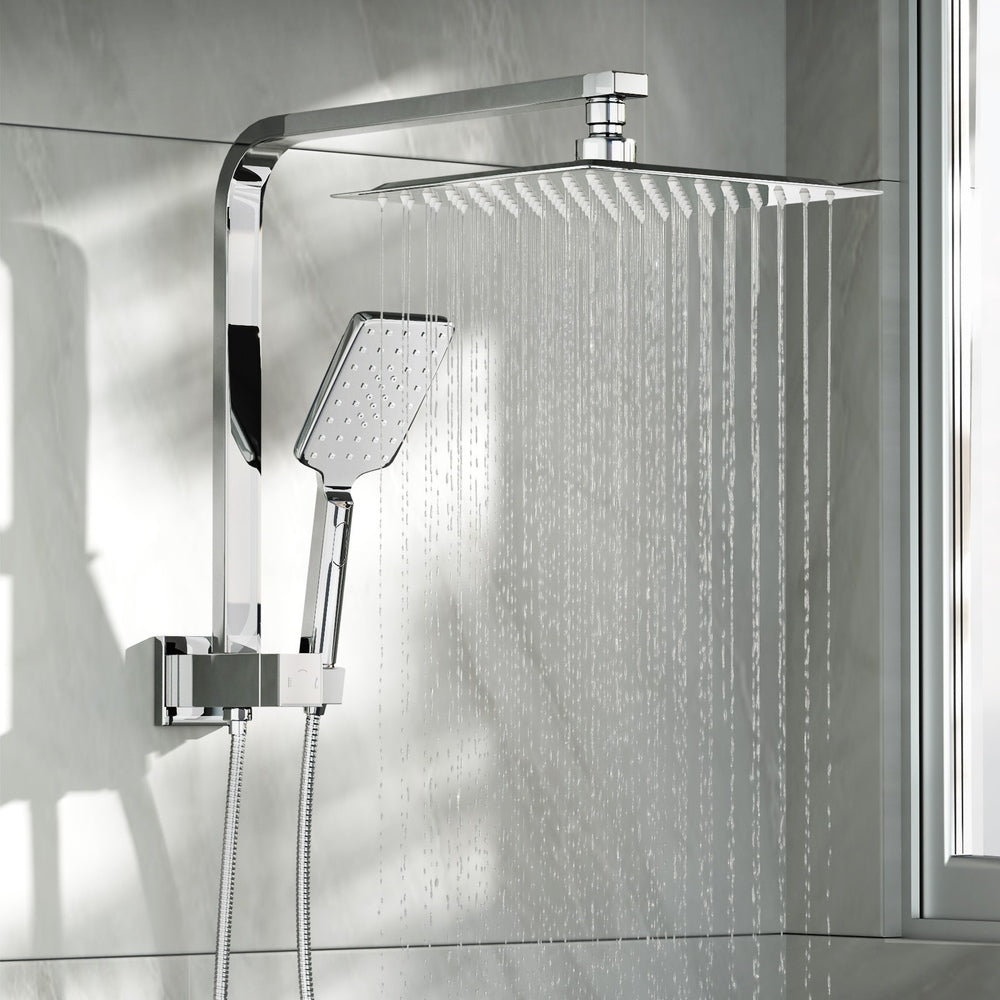 Welba 10" Rain Shower Head Set Square 3-Mode Handheld Shower Gooseneck Chrome-Shower Heads-PEROZ Accessories