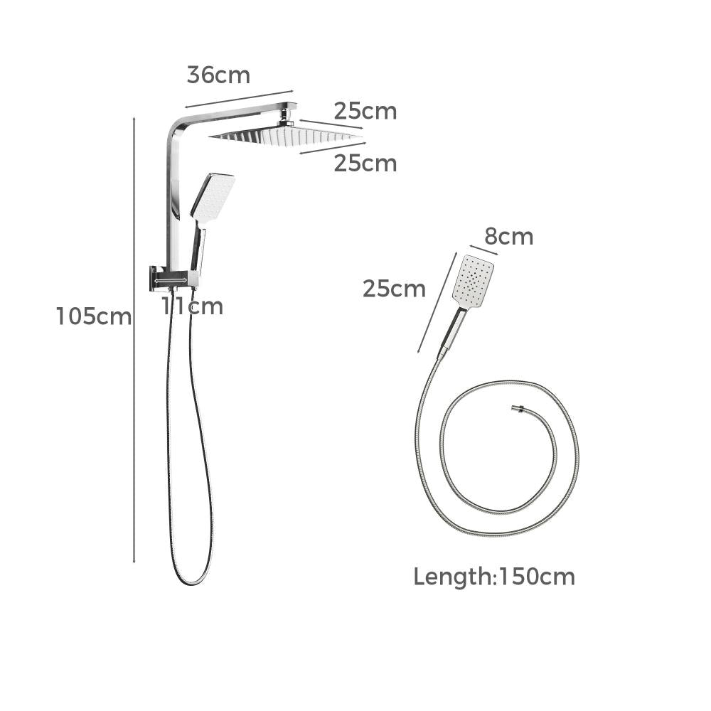 Welba 10" Rain Shower Head Set Square 3-Mode Handheld Shower Gooseneck Chrome-Shower Heads-PEROZ Accessories