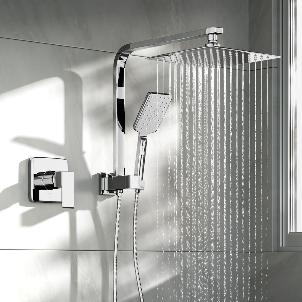 Welba 10" Rain Shower Head Set With Mixer Square 3-Mode Handheld Shower Chrome-Shower Heads-PEROZ Accessories