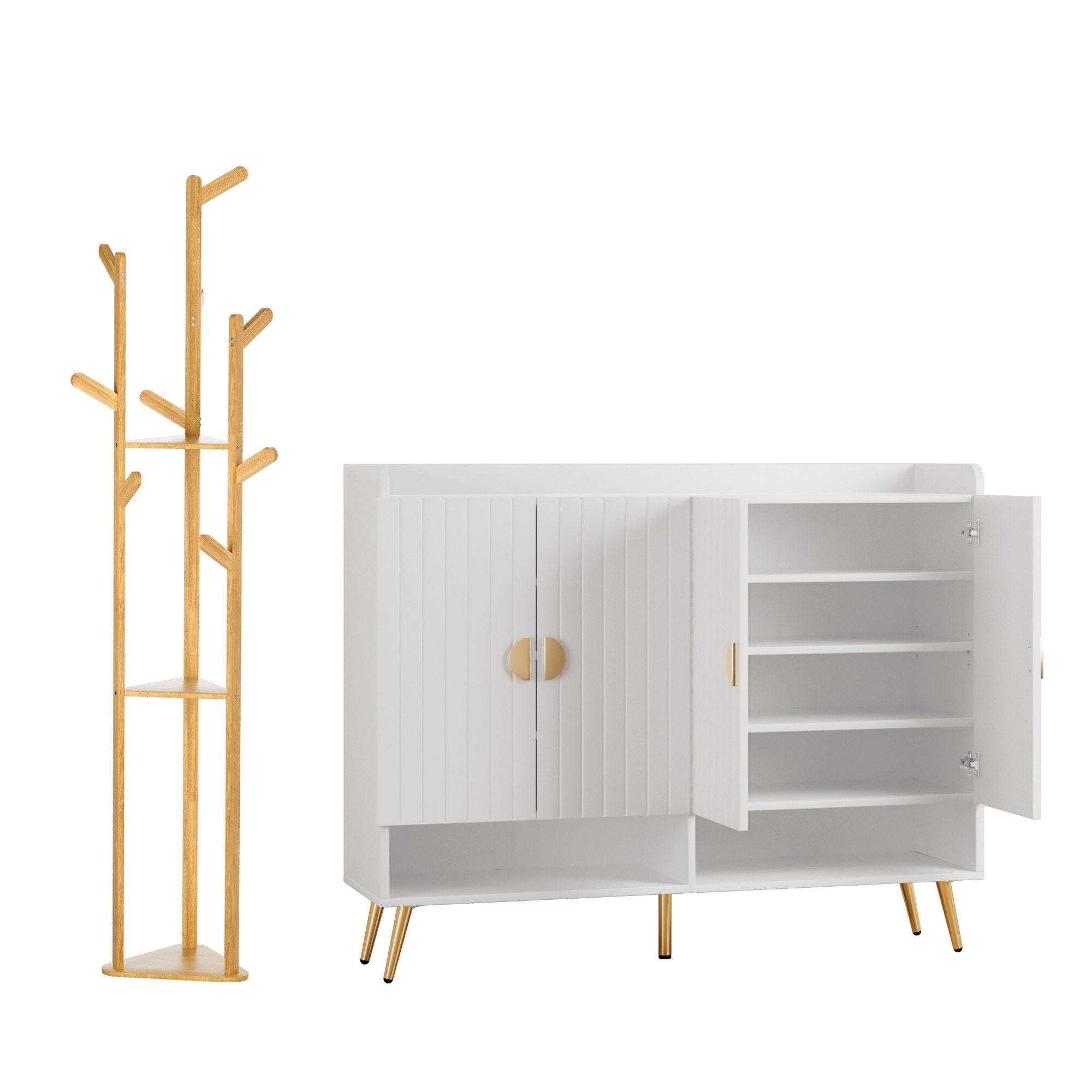 Artiss Shoe Rack Cabinet & Clothes Rack Set Storage Shelf White Pine-Furniture > Living Room > Shoe Storage-PEROZ Accessories
