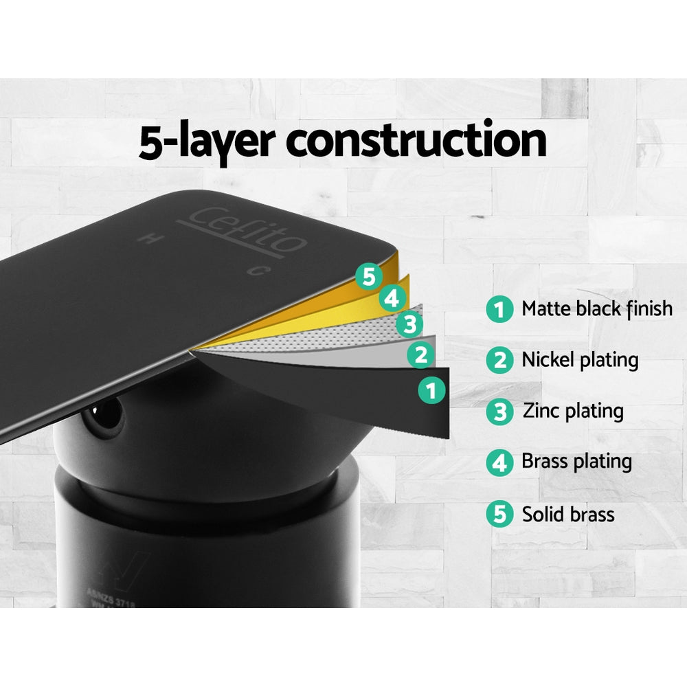 Cefito Shower Mixer Tap Wall Bath Taps Brass Hot Cold Basin Bathroom Black-Home & Garden > Bathroom Accessories > Shower Accessories-PEROZ Accessories