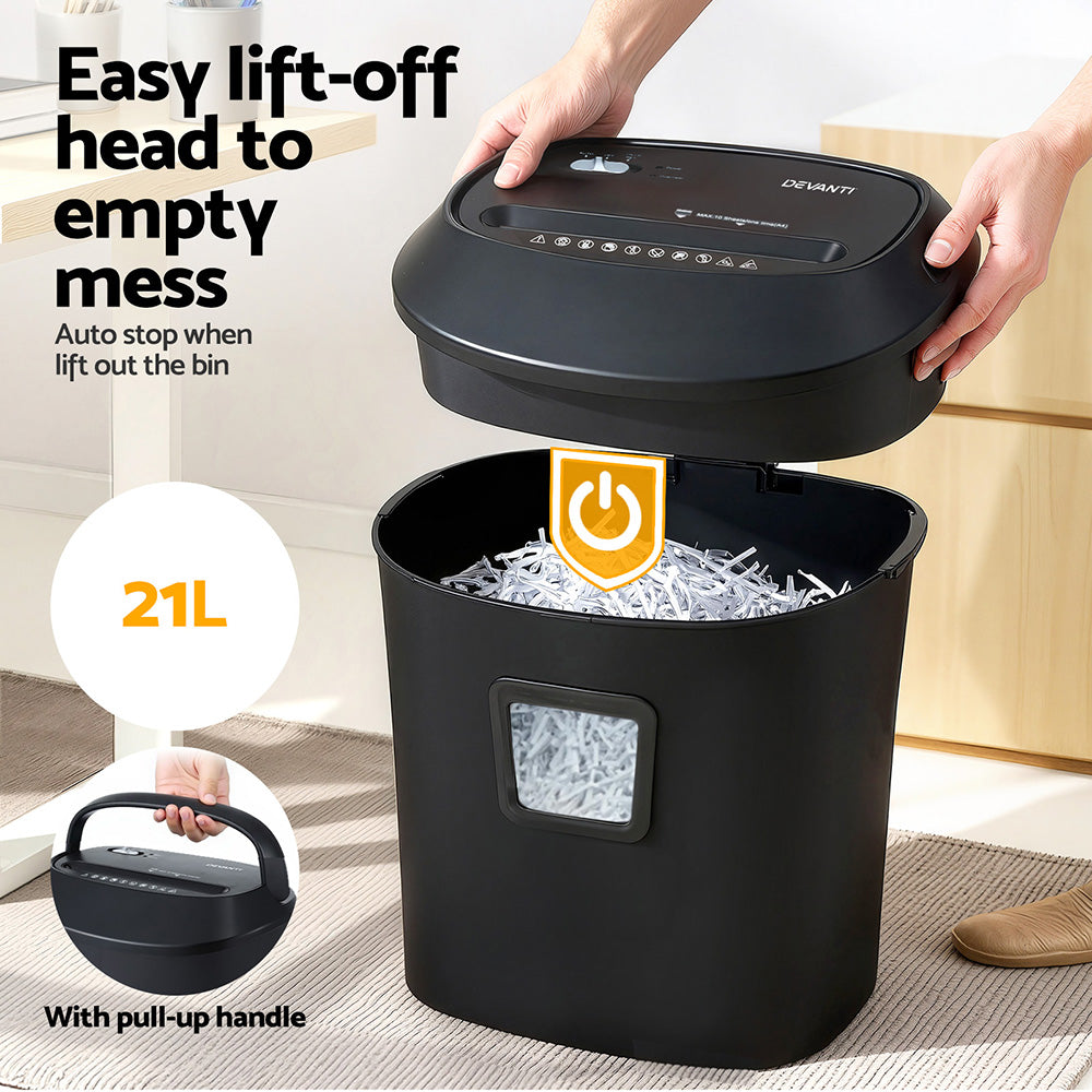 Devanti Electric Paper Shredder for Home Office 10 A4 Paper Sheet Cross-Cut Paper-Electronics > Printers > Printers & Accessories-PEROZ Accessories