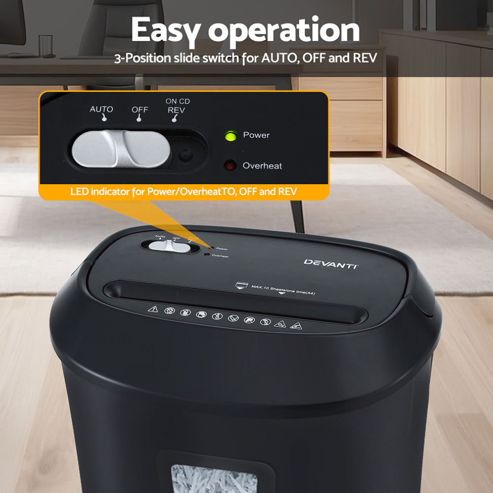 Devanti Electric Paper Shredder for Home Office 10 A4 Paper Sheet Cross-Cut Paper-Electronics > Printers > Printers & Accessories-PEROZ Accessories