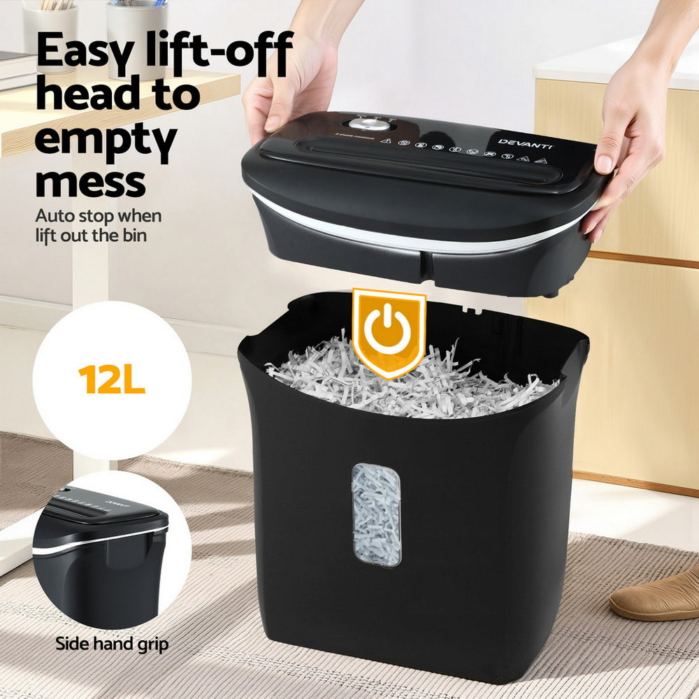 Devanti 12L Cross-Cut Shredder 8-Sheet Paper Home Office Credit Card-Electronics > Printers > Printers & Accessories-PEROZ Accessories