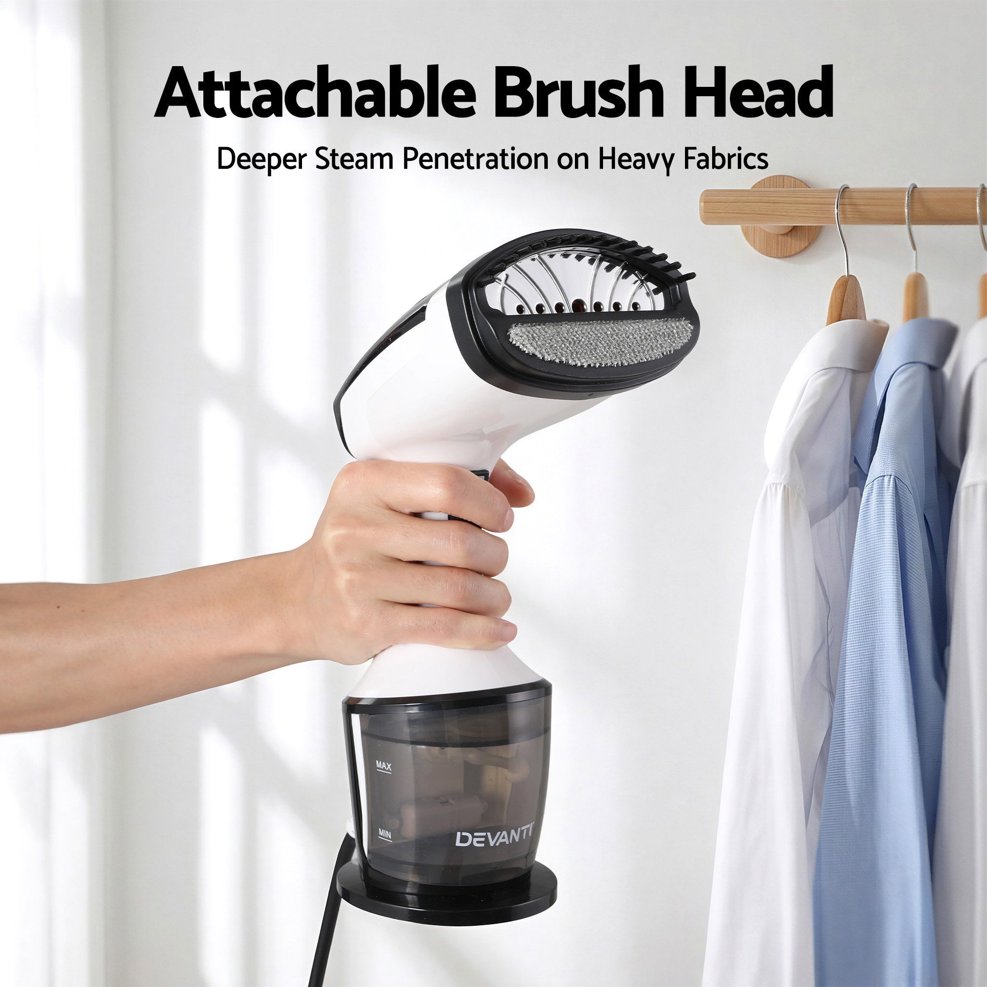 Devanti Clothes Steamer, 1500W Powerful Fast 30s Heat-Up Continuous Steam Lock 160ml Tank Fabric Brush Portable Handheld Steam Iron for Home Travel Business Trip-Appliances > Washers, Dryers & Irons > Irons & Ironing Systems-PEROZ Accessories