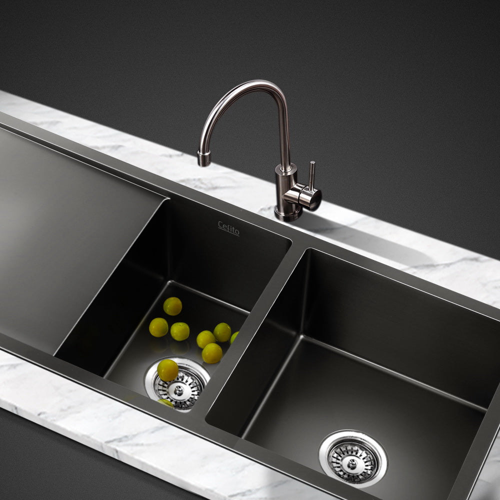Cefito Kitchen Sink 100X45CM Stainless Steel Basin Double Bowl Black-Furniture > Dining > Kitchen Sinks-PEROZ Accessories