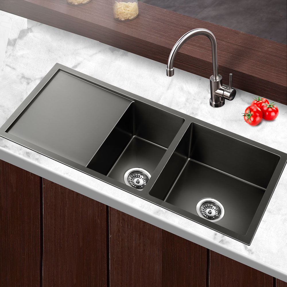 Cefito Kitchen Sink 100X45CM Stainless Steel Basin Double Bowl Black-Furniture > Dining > Kitchen Sinks-PEROZ Accessories