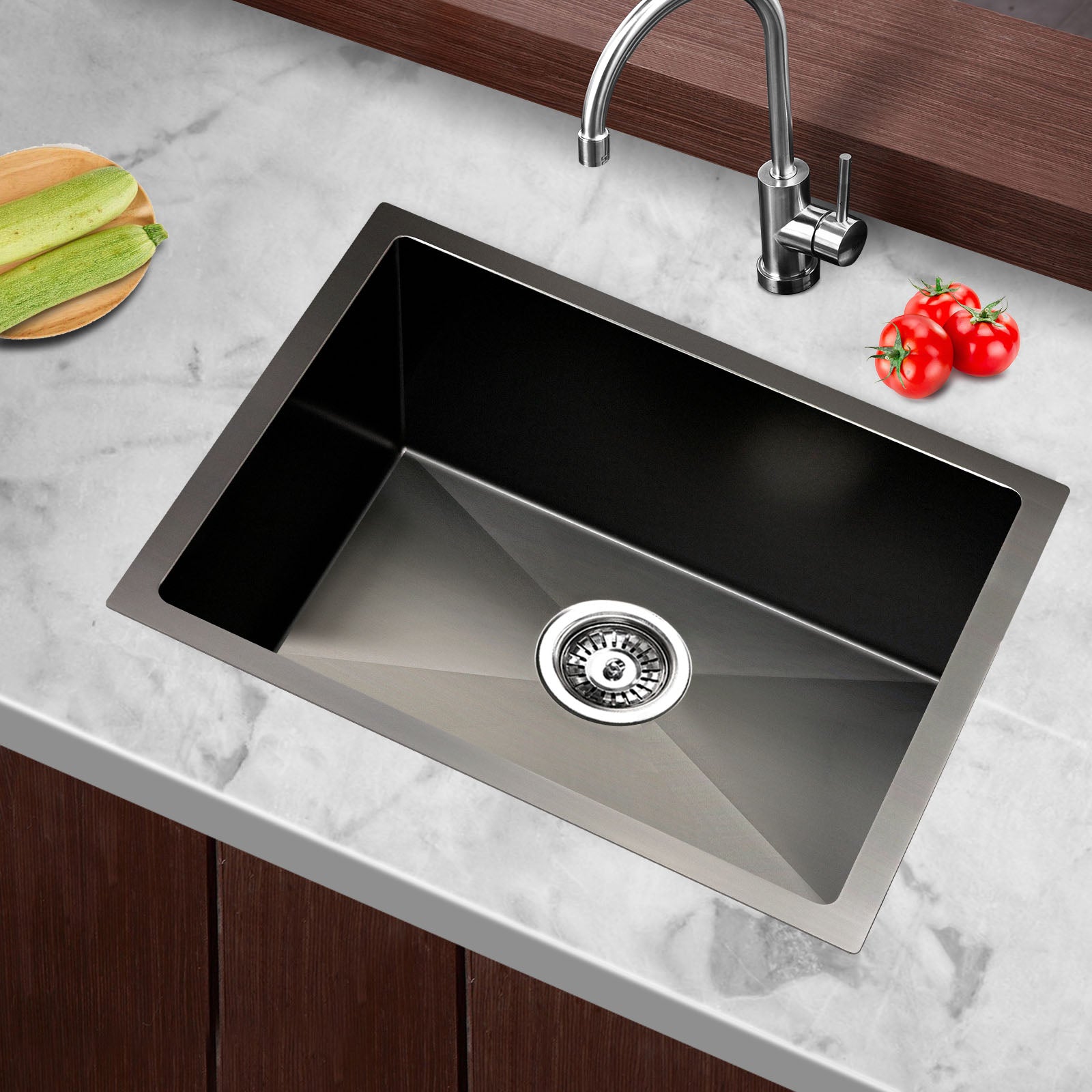 Cefito Kitchen Sink 45X30CM Stainless Steel Basin Single Bowl Black-Furniture > Dining > Kitchen Sinks-PEROZ Accessories