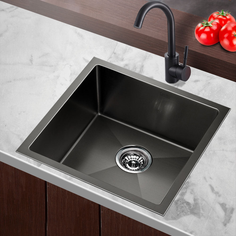 Cefito Kitchen Sink 51X45CM Stainless Steel Basin Single Bowl Black-Furniture > Dining > Kitchen Sinks-PEROZ Accessories
