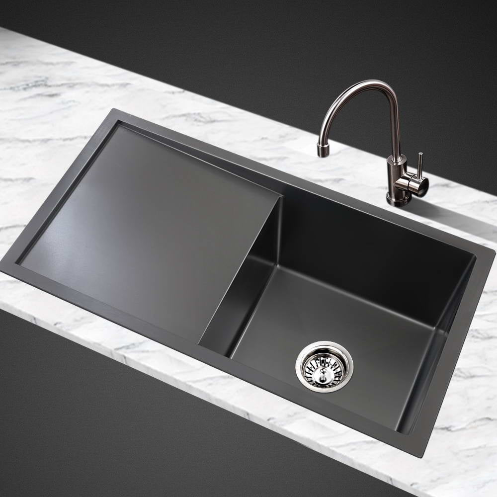 Cefito Kitchen Sink 75X45CM Stainless Steel Basin Single Bowl Black-Furniture > Dining > Kitchen Sinks-PEROZ Accessories