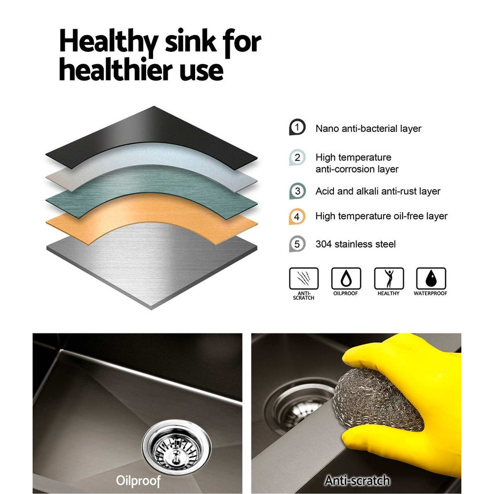 Cefito Kitchen Sink 75X45CM Stainless Steel Basin Single Bowl Black-Furniture > Dining > Kitchen Sinks-PEROZ Accessories