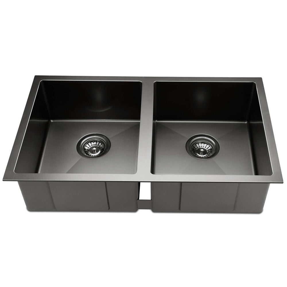 Cefito Kitchen Sink 77X45CM Stainless Steel Basin Double Bowl Black-Furniture > Bathroom > Sinks-PEROZ Accessories