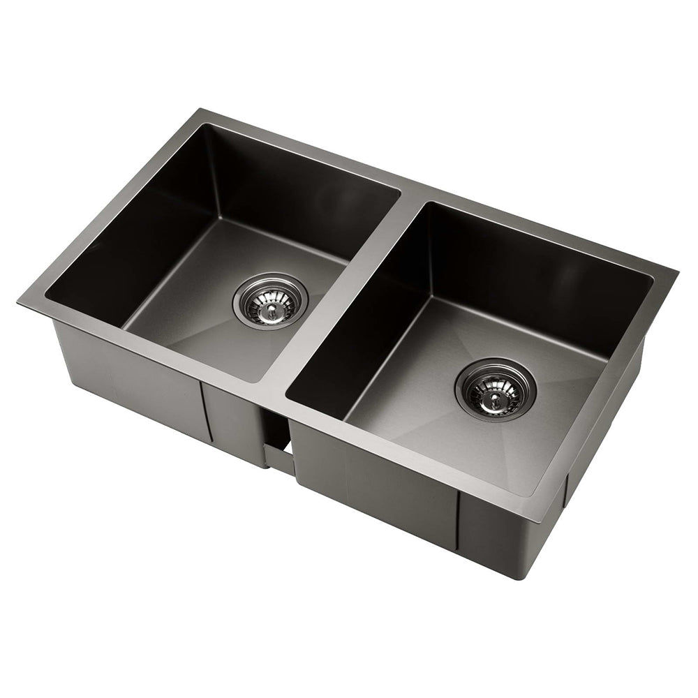 Cefito Kitchen Sink 77X45CM Stainless Steel Basin Double Bowl Black-Furniture > Bathroom > Sinks-PEROZ Accessories