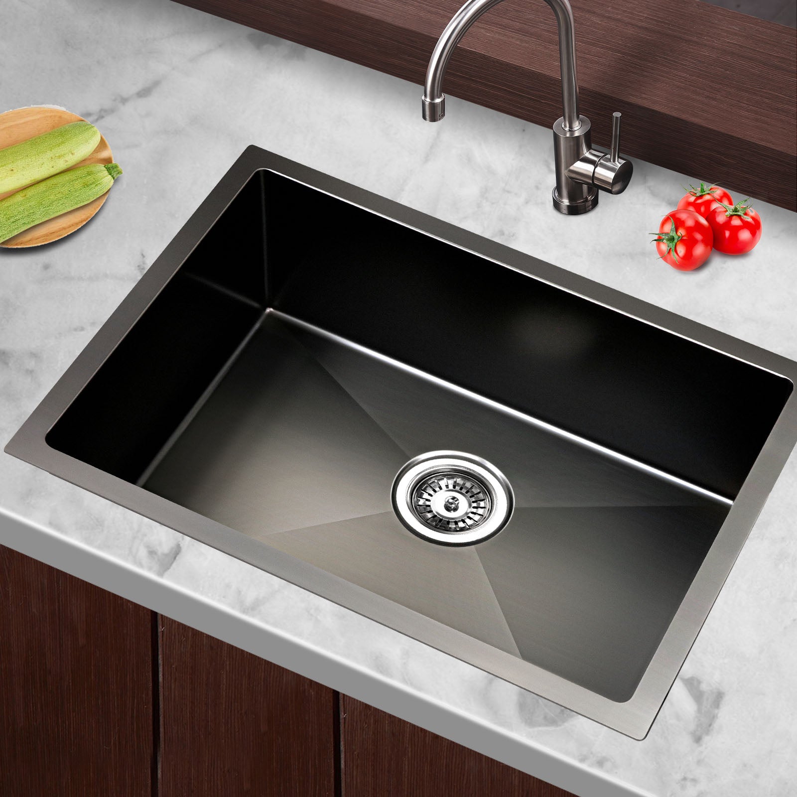 Cefito Kitchen Sink 60X45CM Stainless Steel Basin Single Bowl Black-Furniture > Dining > Kitchen Sinks-PEROZ Accessories