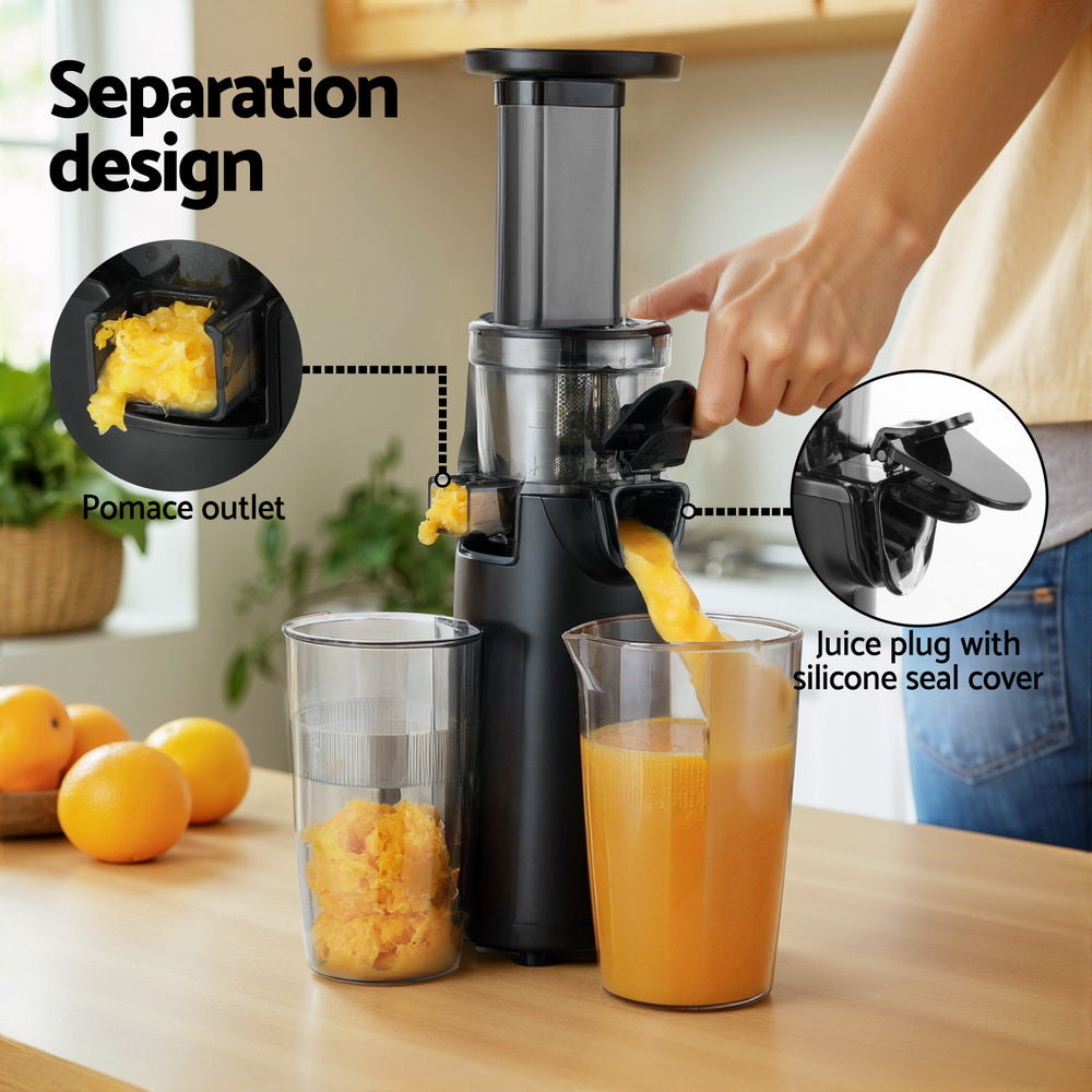 Devanti Slow Juicer Cold Press Fruit Juice Extractor 130W Black-Appliances > Kitchen Appliances-PEROZ Accessories