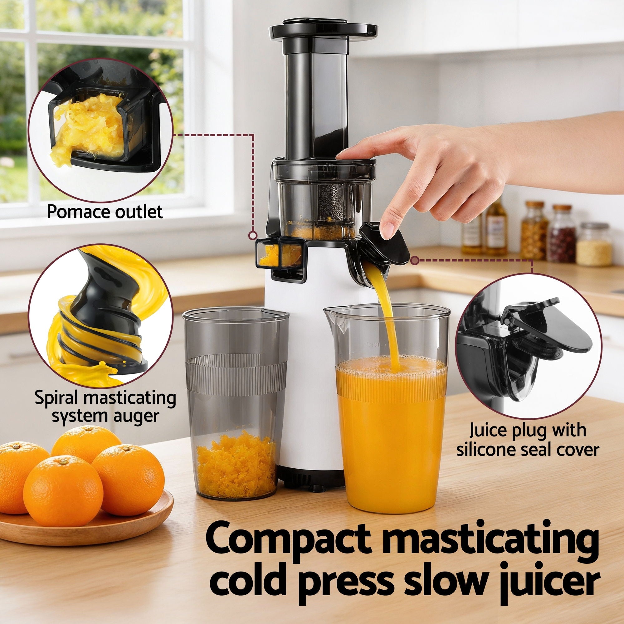 Devanti Slow Juicer Cold Press Fruit Juice Extractor 130W White-Commercial > Commercial Others > Distilling & Brewing-PEROZ Accessories