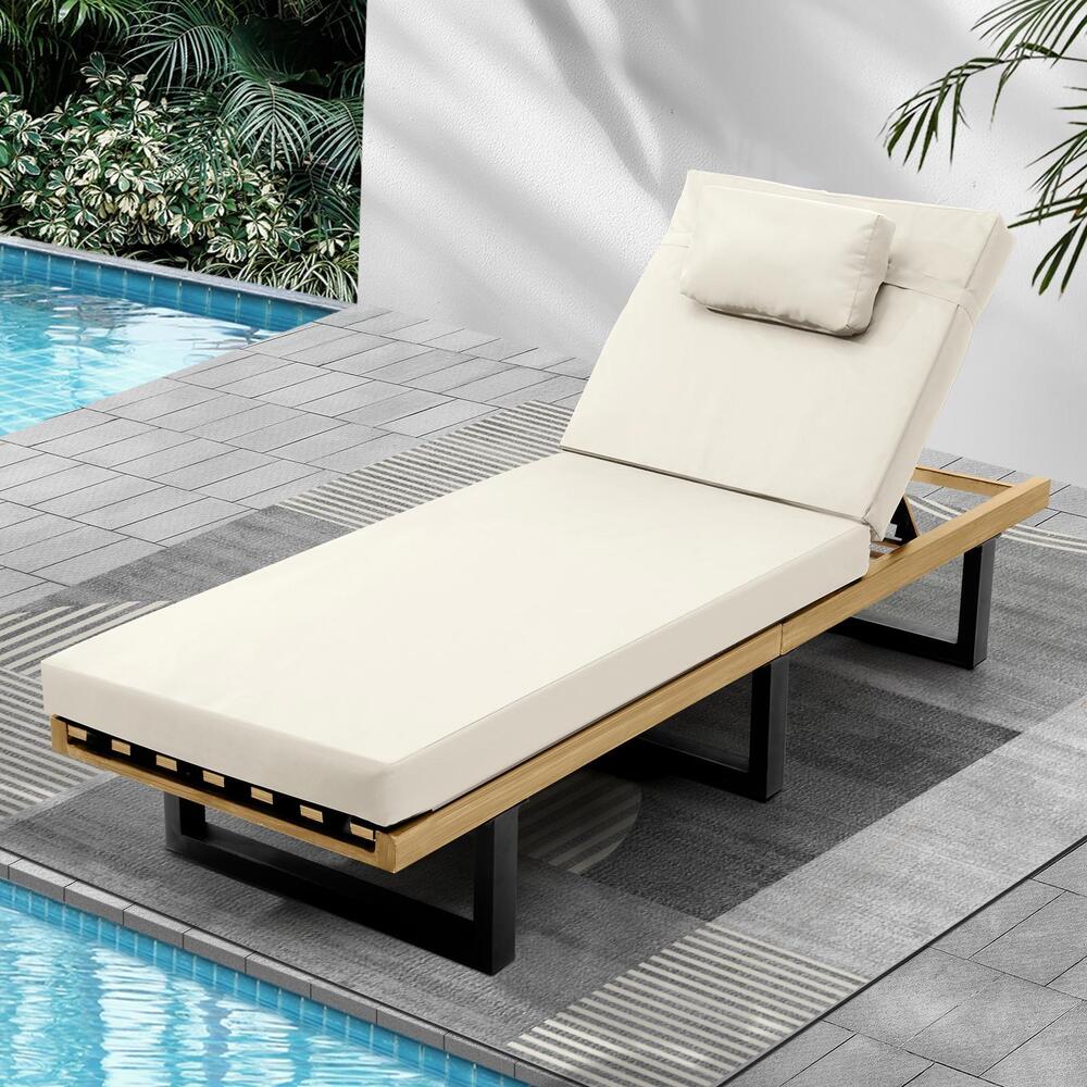 Livsip Sun Lounge Outdoor Lounger Day Bed Garden Patio Furniture Setting Beige-Sun Lounge-PEROZ Accessories