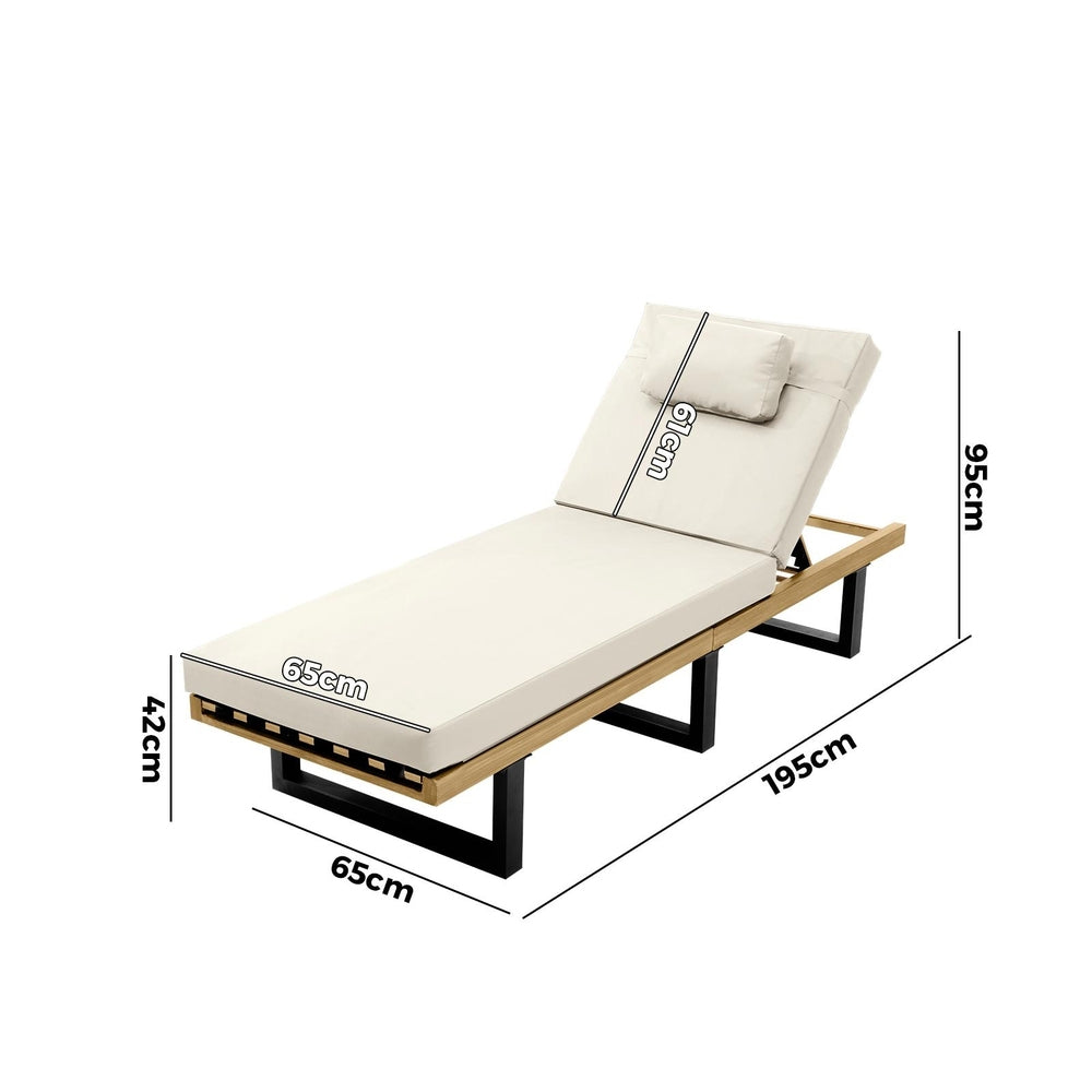 Livsip Sun Lounge Outdoor Lounger Day Bed Garden Patio Furniture Setting Beige-Sun Lounge-PEROZ Accessories