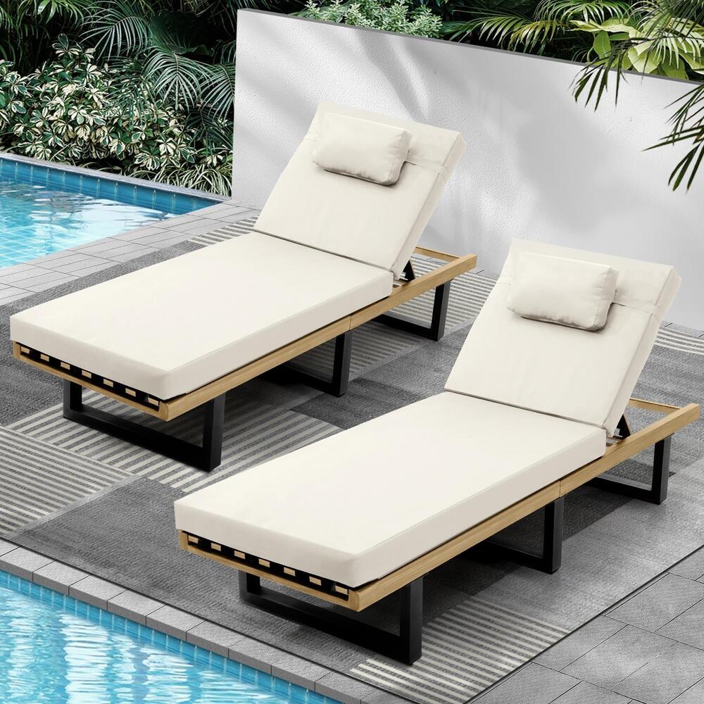 Livsip 2X Sun Lounge Outdoor Lounger Patio Furniture Setting Day Bed Garden-Sun Lounge-PEROZ Accessories