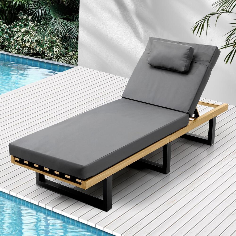 Livsip Sun Lounge Outdoor Lounger Day Bed Garden Patio Furniture Setting Grey-Sun Lounge-PEROZ Accessories