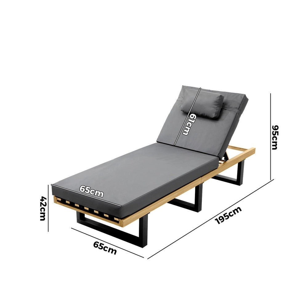 Livsip Sun Lounge Outdoor Lounger Day Bed Garden Patio Furniture Setting Grey-Sun Lounge-PEROZ Accessories