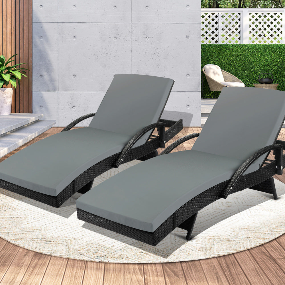 Livsip Sun Lounger Wicker Lounge Outdoor Furniture Patio Set Day Bed Cushion 2X-Sun Lounges-PEROZ Accessories