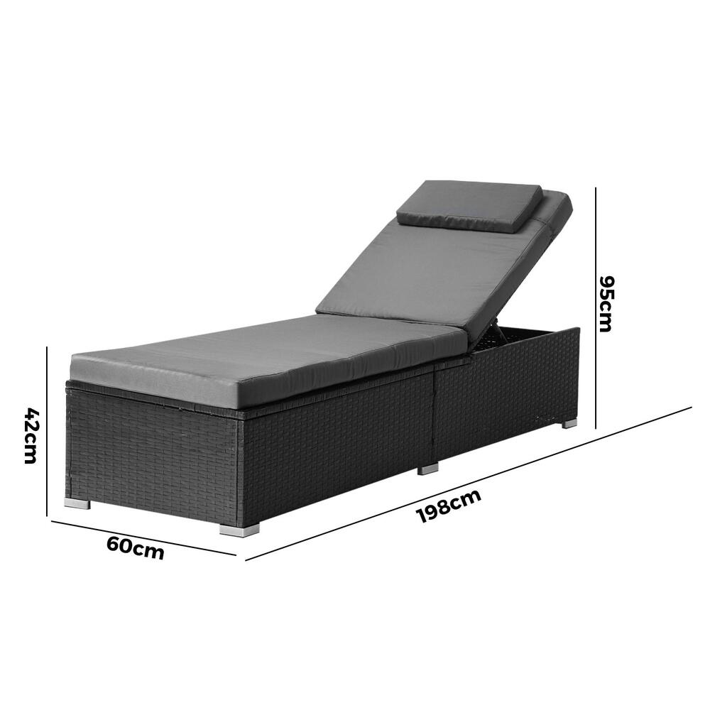 Livsip Sun Lounge Wicker Lounger Patio Furniture Outdoor Setting Day Bed-Sun Lounges-PEROZ Accessories
