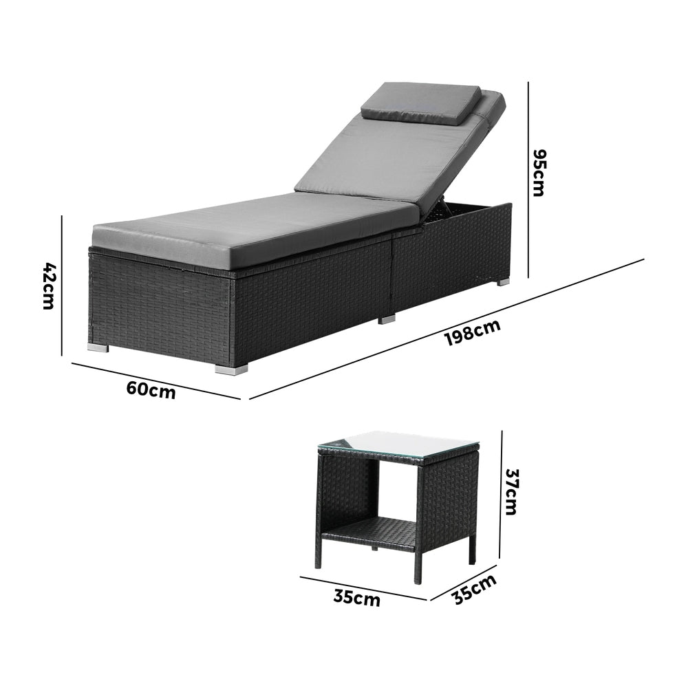 Livsip 2X Sun Lounge Wicker Lounger Table Setting Outdoor Furniture Day Bed-Sun Lounges-PEROZ Accessories