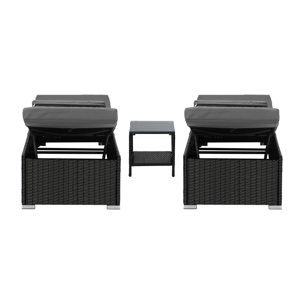 Livsip 2X Sun Lounge Wicker Lounger Table Setting Outdoor Furniture Day Bed-Sun Lounges-PEROZ Accessories