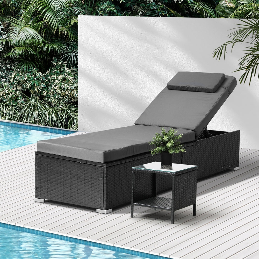 Livsip Sun Lounge Wicker Lounger Table Patio Furniture Outdoor Setting Day Bed-Sun Lounges-PEROZ Accessories