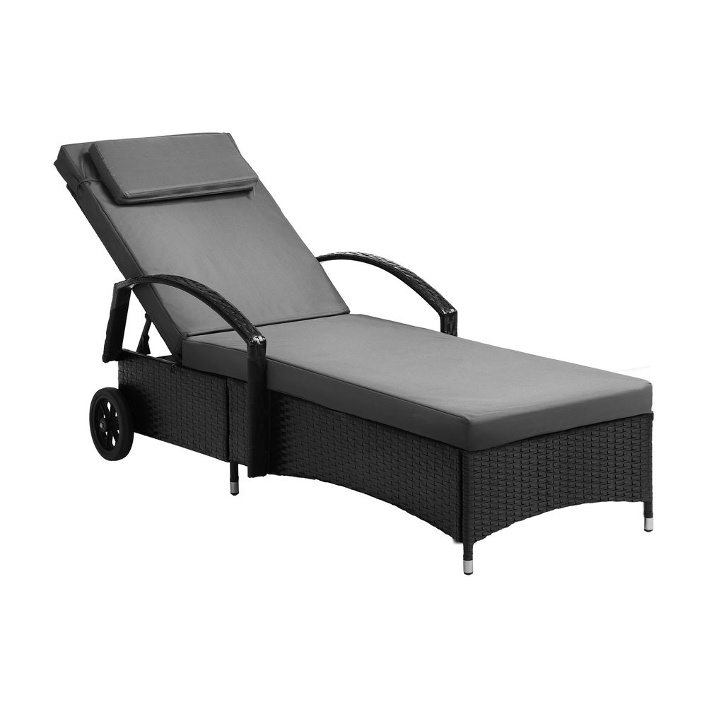 Livsip Wheeled Sun Lounger Day Bed Outdoor Setting Patio Furniture Black-Sun Lounges-PEROZ Accessories