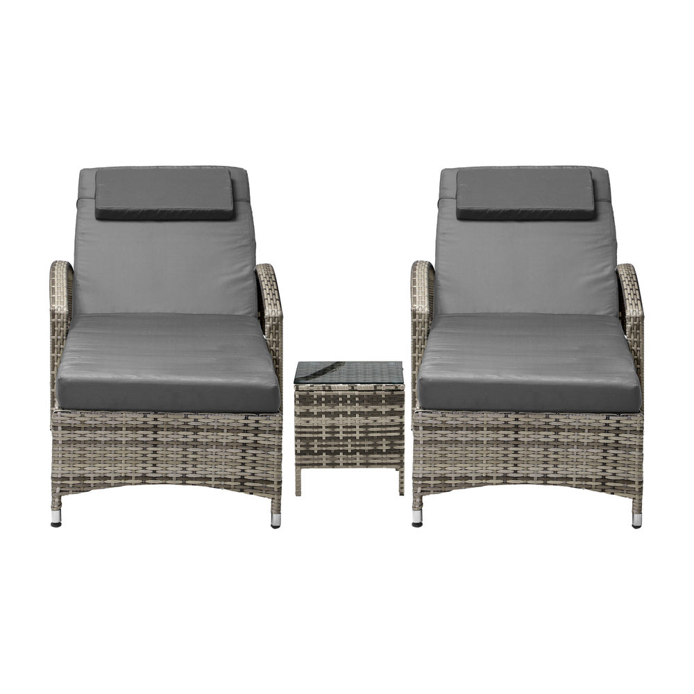 Livsip 2x Wheeled Sun Lounger Day Bed W/ Table Outdoor Setting Patio Furniture-Sun Lounges-PEROZ Accessories