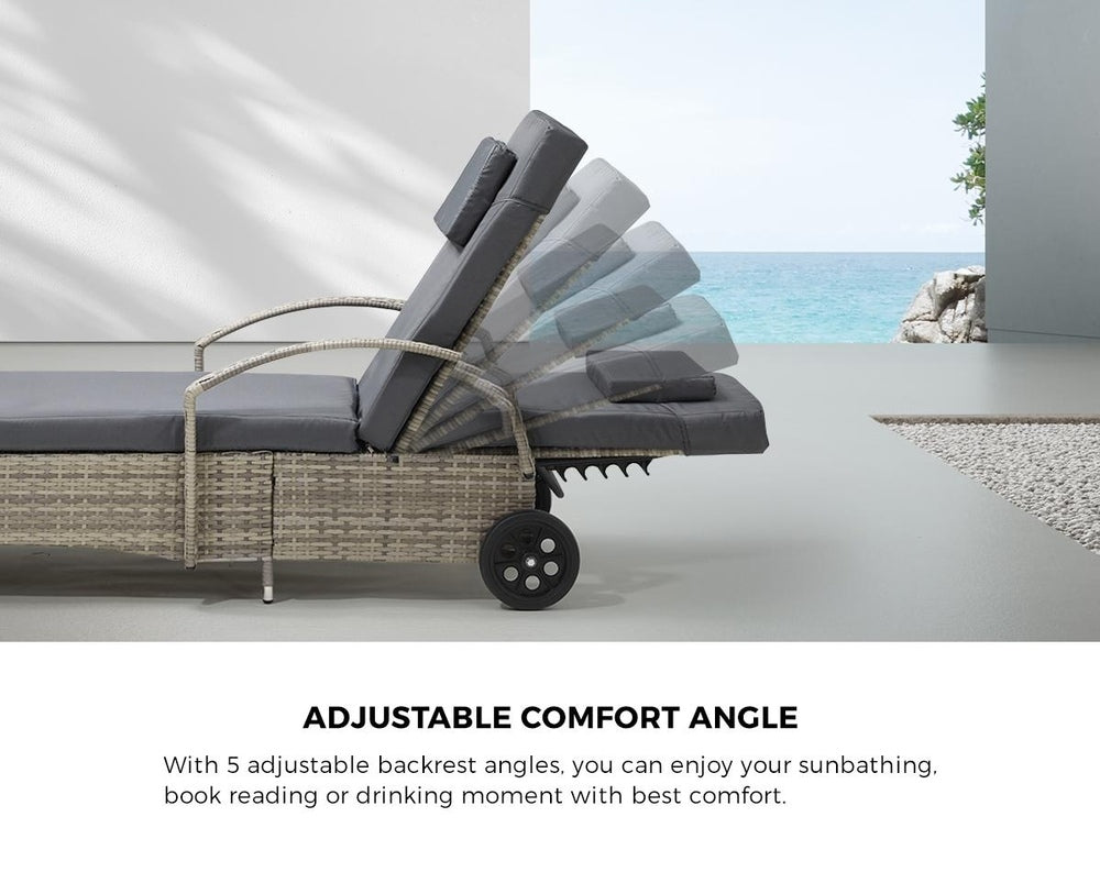 Livsip 2x Sun Lounge Adjustable Backrest Wicker Grey-Sun Lounge-PEROZ Accessories
