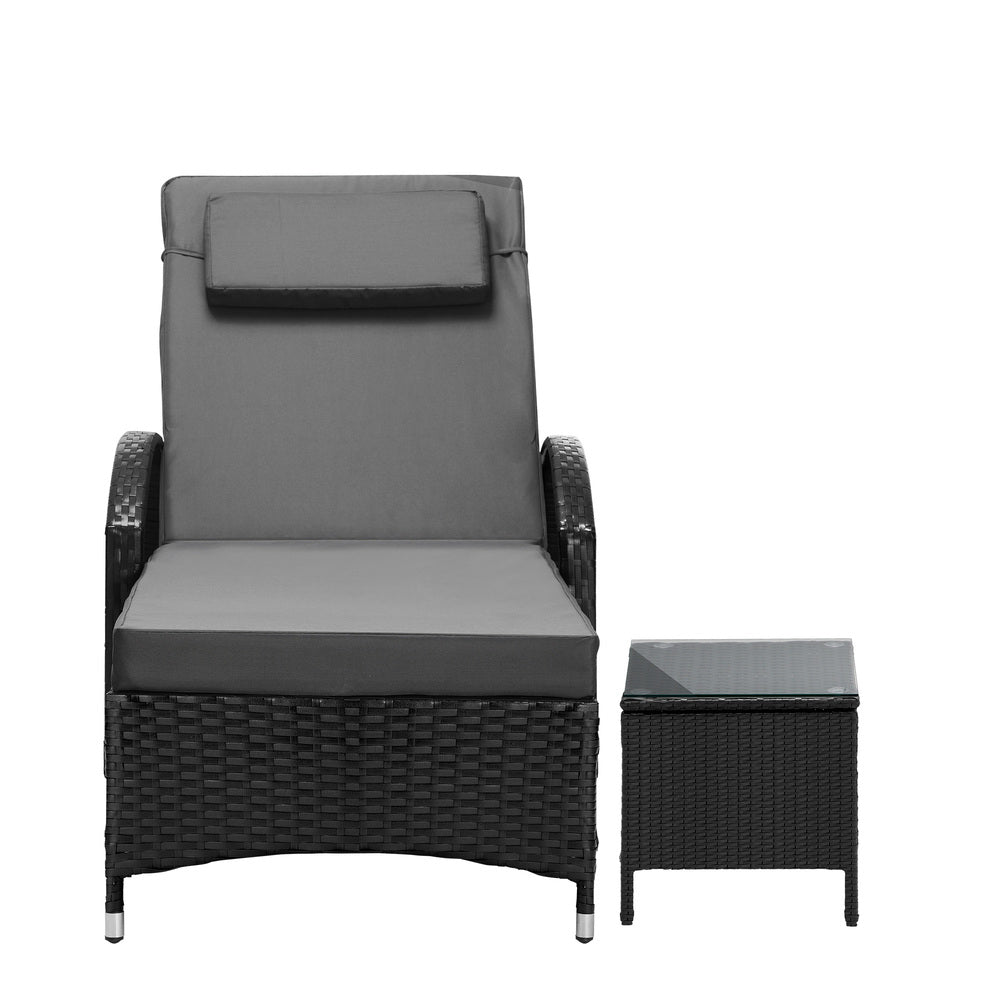 Livsip Sun Lounger Wheeled Day Bed with Table Set Outdoor Patio Furniture-Sun Lounges-PEROZ Accessories