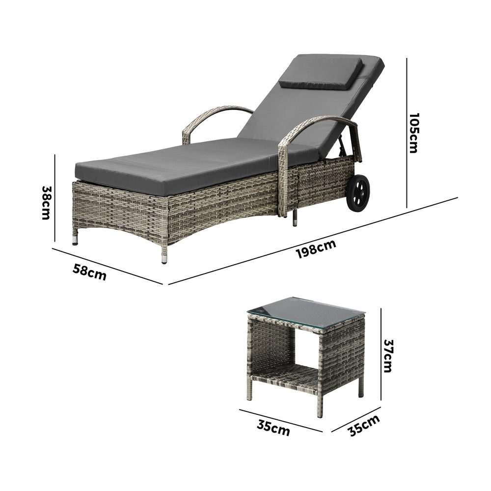 Livsip Sun Lounger Wheeled Day Bed with Table Patio Outdoor Setting Furniture-Sun Lounges-PEROZ Accessories