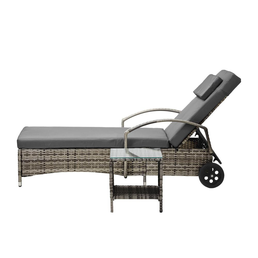 Livsip Sun Lounger Wheeled Day Bed with Table Patio Outdoor Setting Furniture-Sun Lounge-PEROZ Accessories
