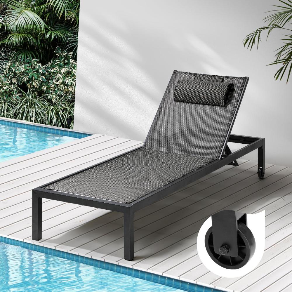 Livsip Sun Lounge with Aluminium Frame and Wheels Removable Day Bed Outdoor Furniture Garden Patio Lounge-Sun Lounge-PEROZ Accessories