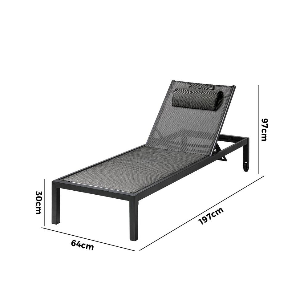 Livsip Sun Lounge with Aluminium Frame and Wheels Removable Day Bed Outdoor Furniture Garden Patio Lounge-Sun Lounge-PEROZ Accessories