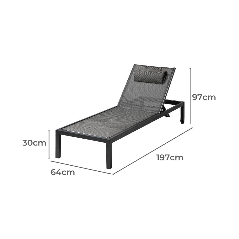 Livsip 2pc Sun Lounge with Aluminium Frame and Wheels Removable Day Bed Outdoor Furniture Garden Patio Lounge-Sun Lounge-PEROZ Accessories