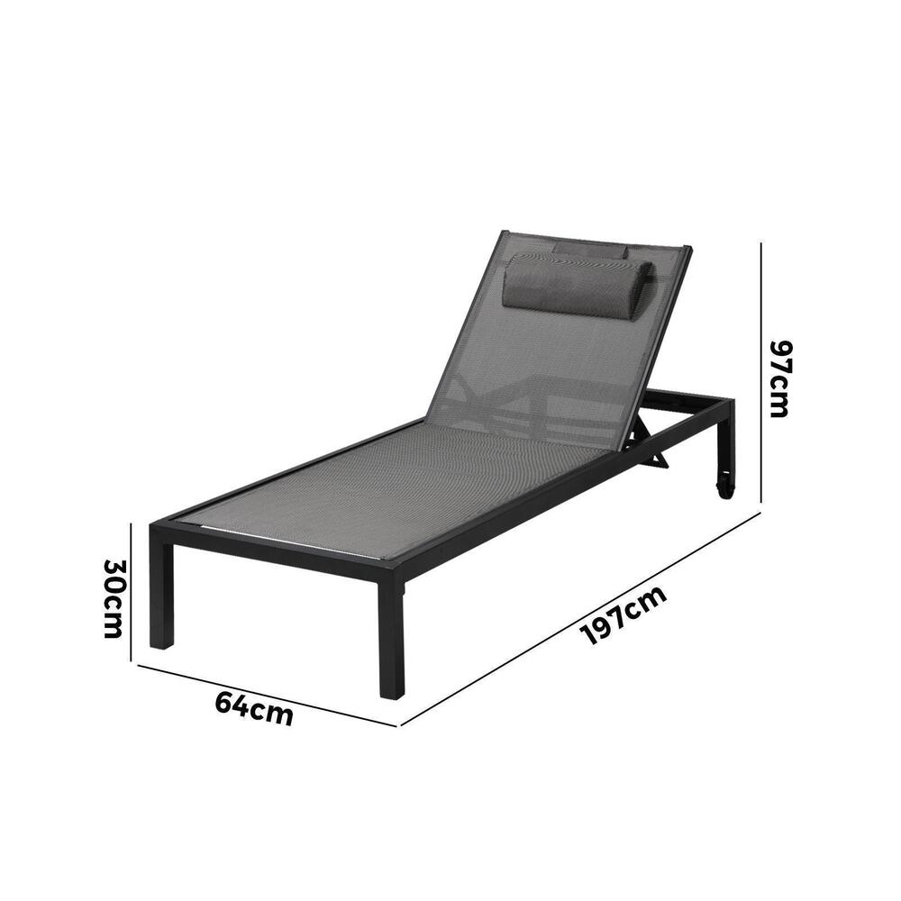 Livsip 2pc Sun Lounge with Aluminium Frame and Wheels Removable Day Bed Outdoor Furniture Garden Patio Lounge-Sun Lounge-PEROZ Accessories