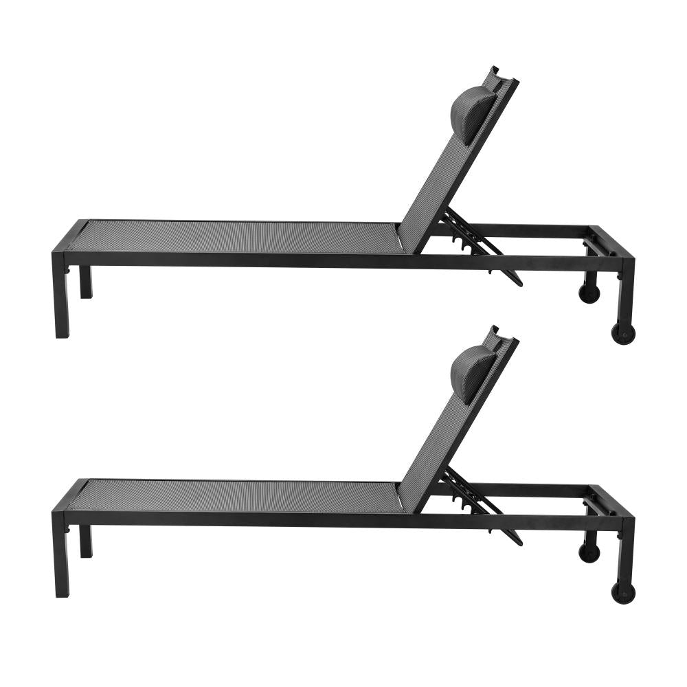 Livsip 2pc Sun Lounge with Aluminium Frame and Wheels Removable Day Bed Outdoor Furniture Garden Patio Lounge-Sun Lounge-PEROZ Accessories