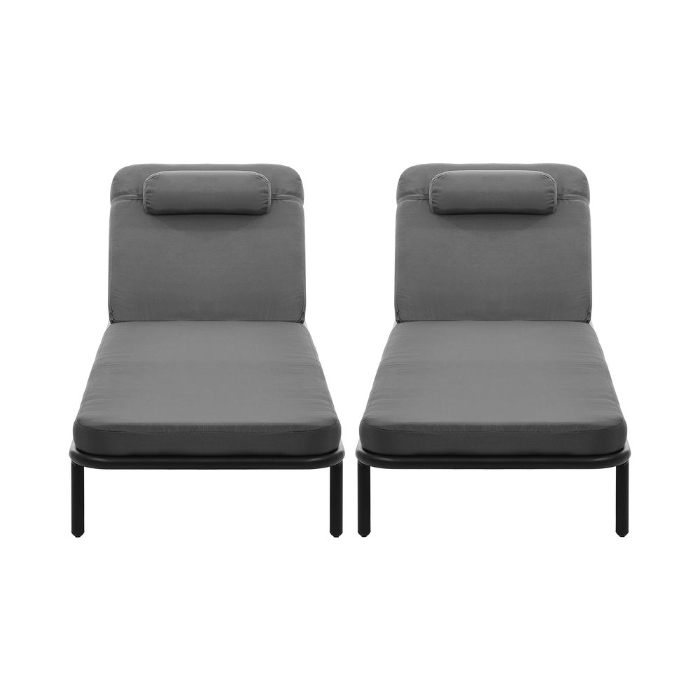 Livsip 2PCS Sun Lounge Outdoor Patio Furniture Setting Grey-Sun Lounge-PEROZ Accessories