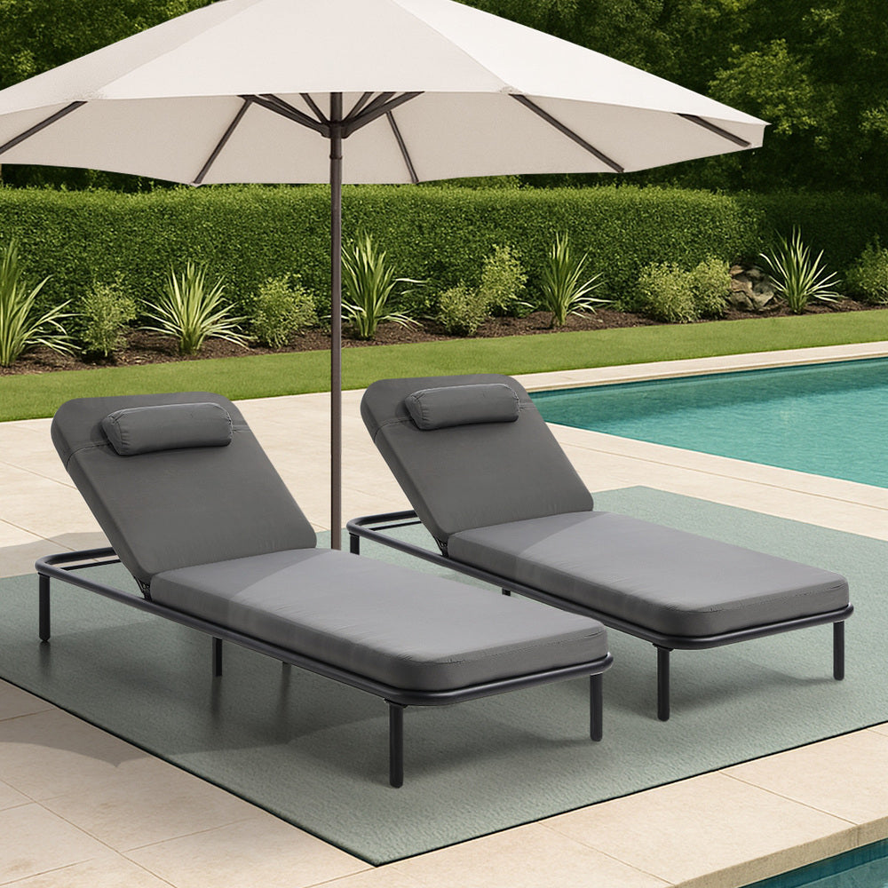 Livsip 2PCS Sun Lounge Outdoor Patio Furniture Setting Grey-Sun Lounge-PEROZ Accessories