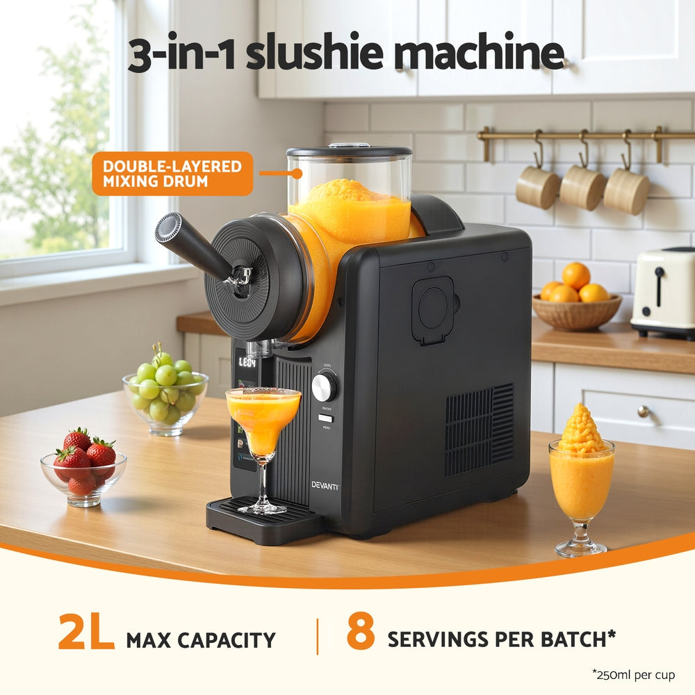 Devanti 2L Slushie Machine Ice Cream Maker Frozen Smoothies Milkshakes Black-Appliances > Kitchen Appliances > Ice Makers-PEROZ Accessories