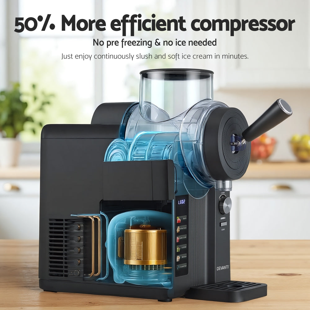 Devanti 2L Slushie Machine Ice Cream Maker Frozen Smoothies Milkshakes Black-Appliances > Kitchen Appliances > Ice Makers-PEROZ Accessories