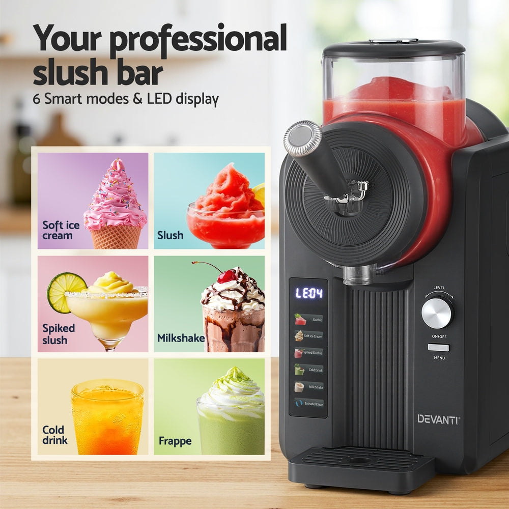 Devanti 2L Slushie Machine Ice Cream Maker Frozen Smoothies Milkshakes Black-Appliances > Kitchen Appliances > Ice Makers-PEROZ Accessories